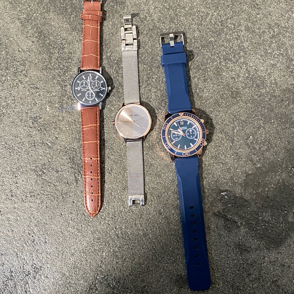 Stylish Watch Trio - Brown, Silver, Blue